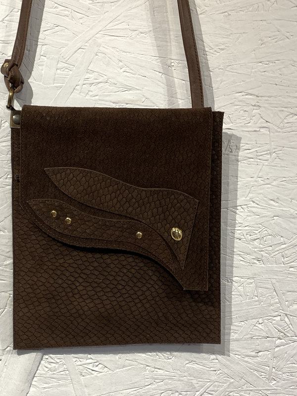 Pochette Plate Nubuk écaille Marron